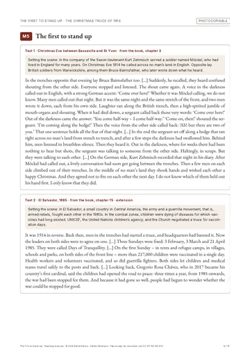 Page from the teaching resource: M5 · The first to stand up